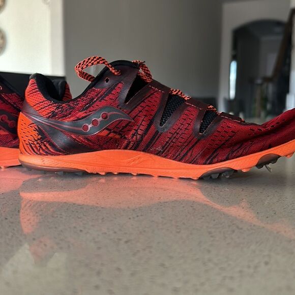 Saucony Men Cleats Carrera XC 3 Running Orange Red Black Track Spike 9 1/2 Shoe - Picture 9 of 13